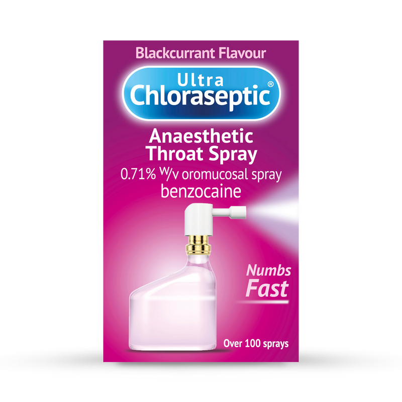 Ultra Chloraseptic blackcurrant throat spray 15ml, imported from the UK