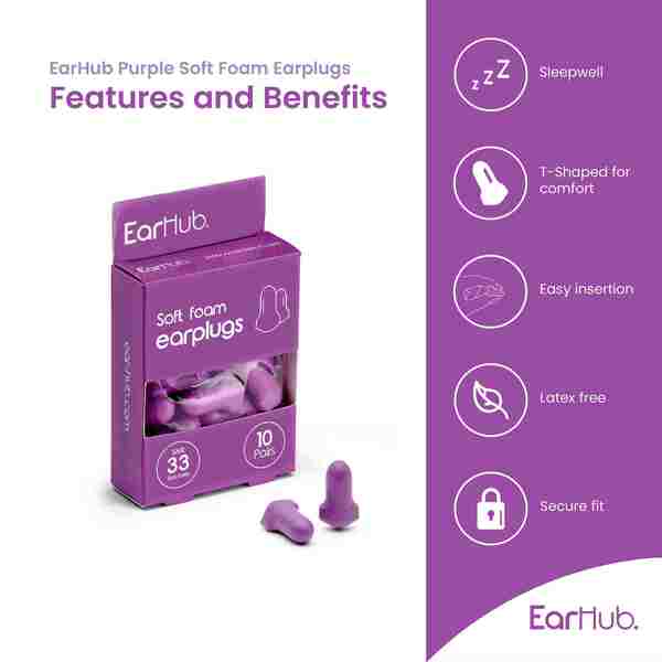 EarHub Premium Purple Soft Foam Earplugs 10 Pair GOODS Superdrug   