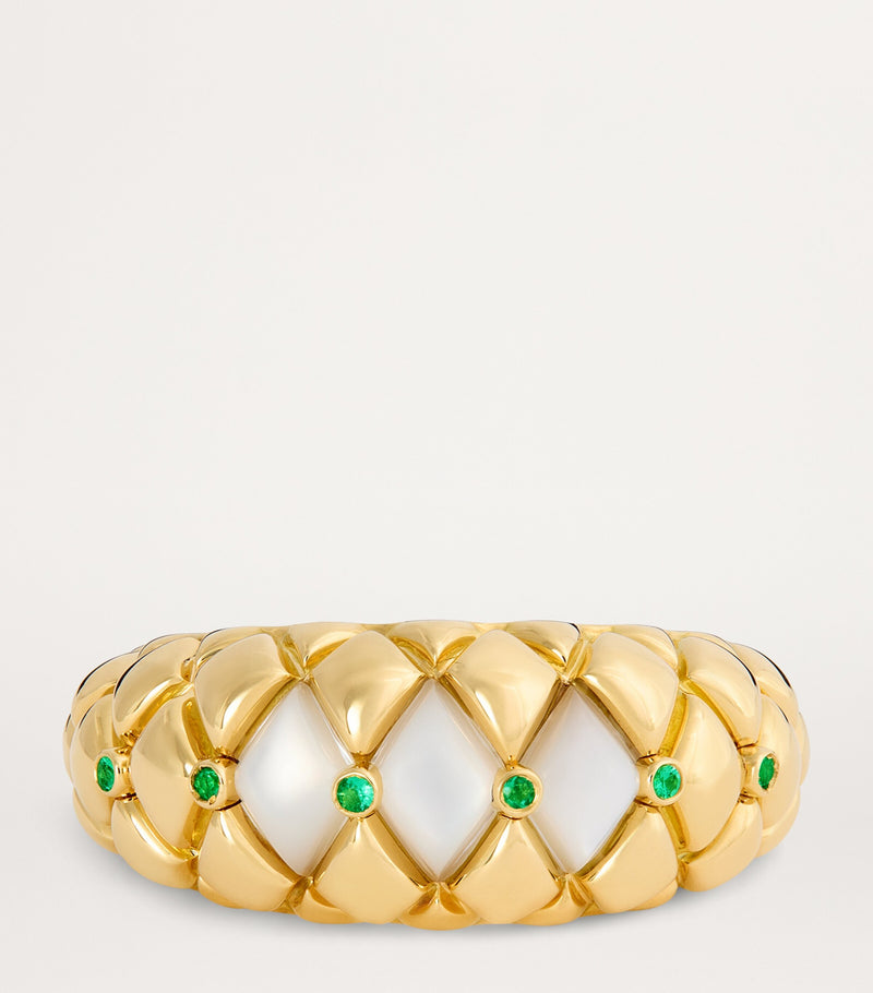 L'ATELIER NAWBAR Yellow Gold, Diamond and Emerald Bond Street Curve Ring