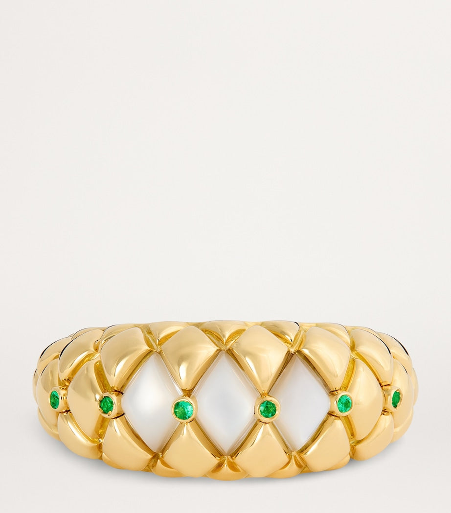 L'ATELIER NAWBAR Yellow Gold, Diamond and Emerald Bond Street Curve Ring