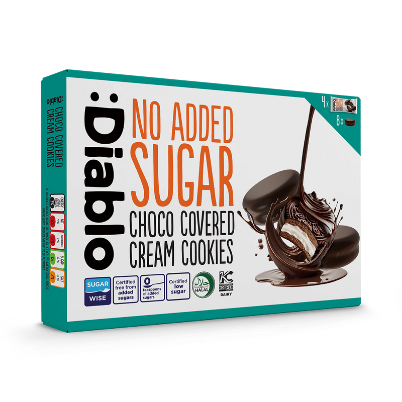Diablo no added sugar chocolate covered cream cookies 136g (British brand)