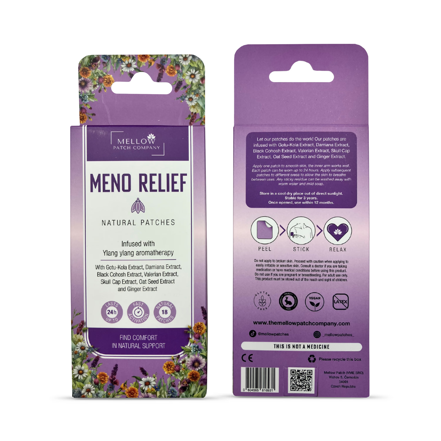 Mellow Patch Company topical patch Meno Relief 18 count, imported from the UK