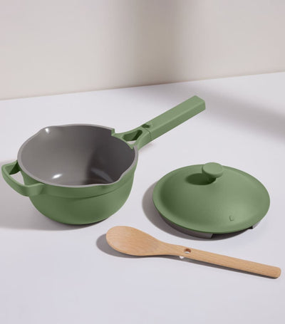 Mini non-stick keramisk kokekanne med dampstativ og skje, 2,4L kapasitet, 10,5cm