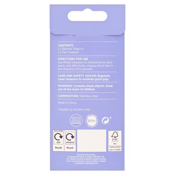 Superdrug Tweezers 2 Pack Stainless Steel 9.6cm (British brand)