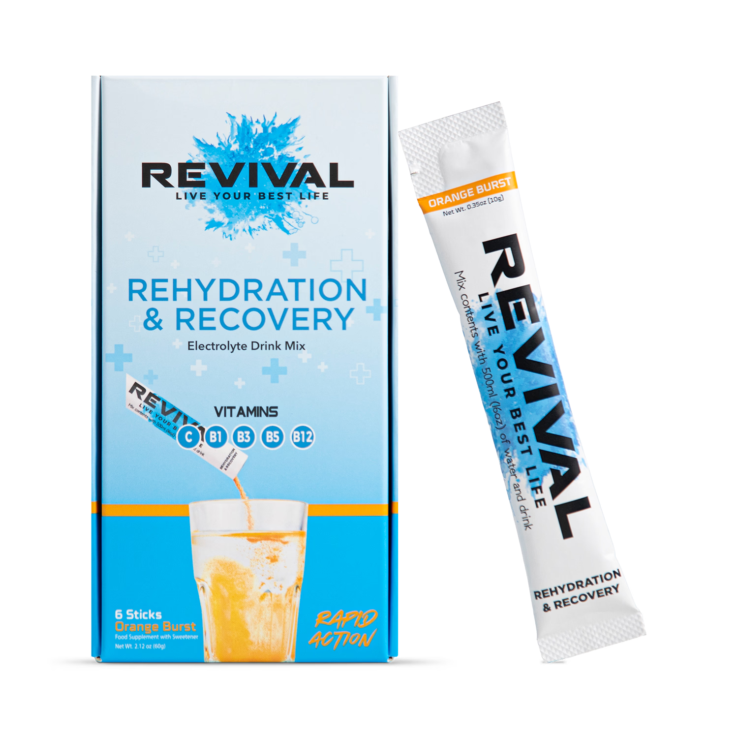 Revival Orange Burst hydration powder 6 pack, imported from the UK