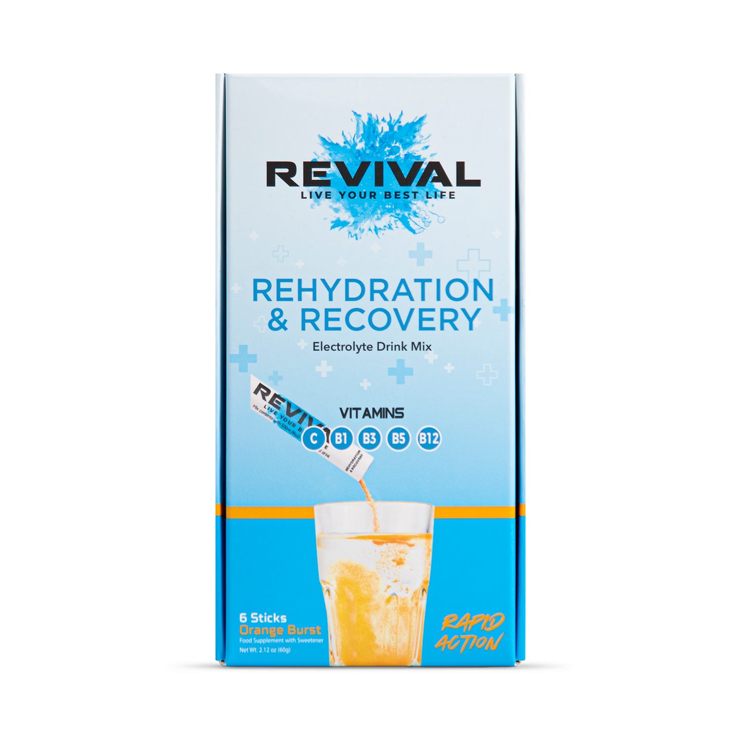 Revival Orange Burst hydration powder 6 pack, imported from the UK