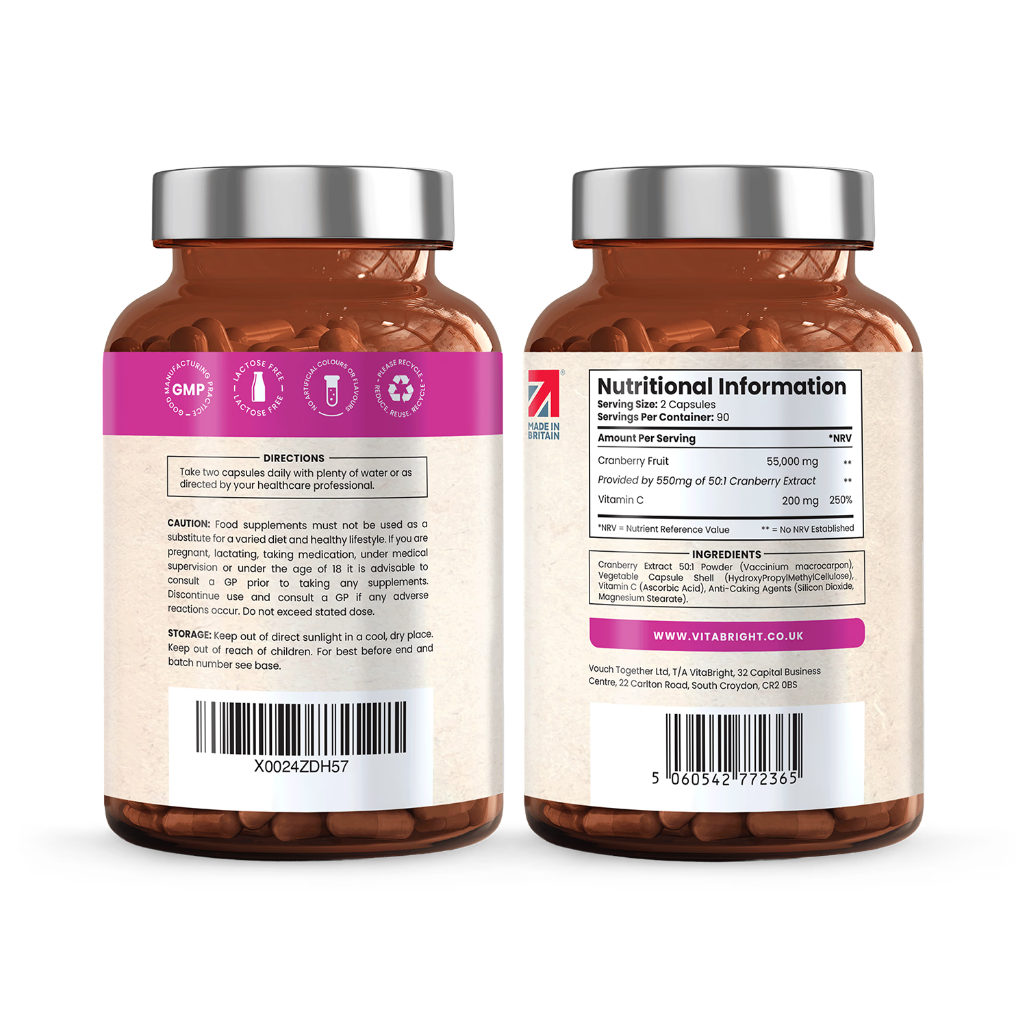 VitaBright Super Strength cranberry capsules 180 count (British brand)