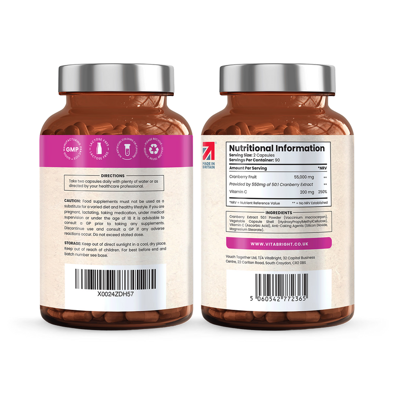 VitaBright Super Strength cranberry capsules 180 count (British brand)