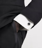 Tateossian sterling silver and onyx herringbone cufflinks and studs set (British brand)