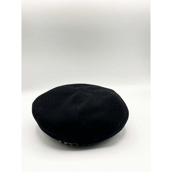SVNX beret hat with chain detail in black (British brand)