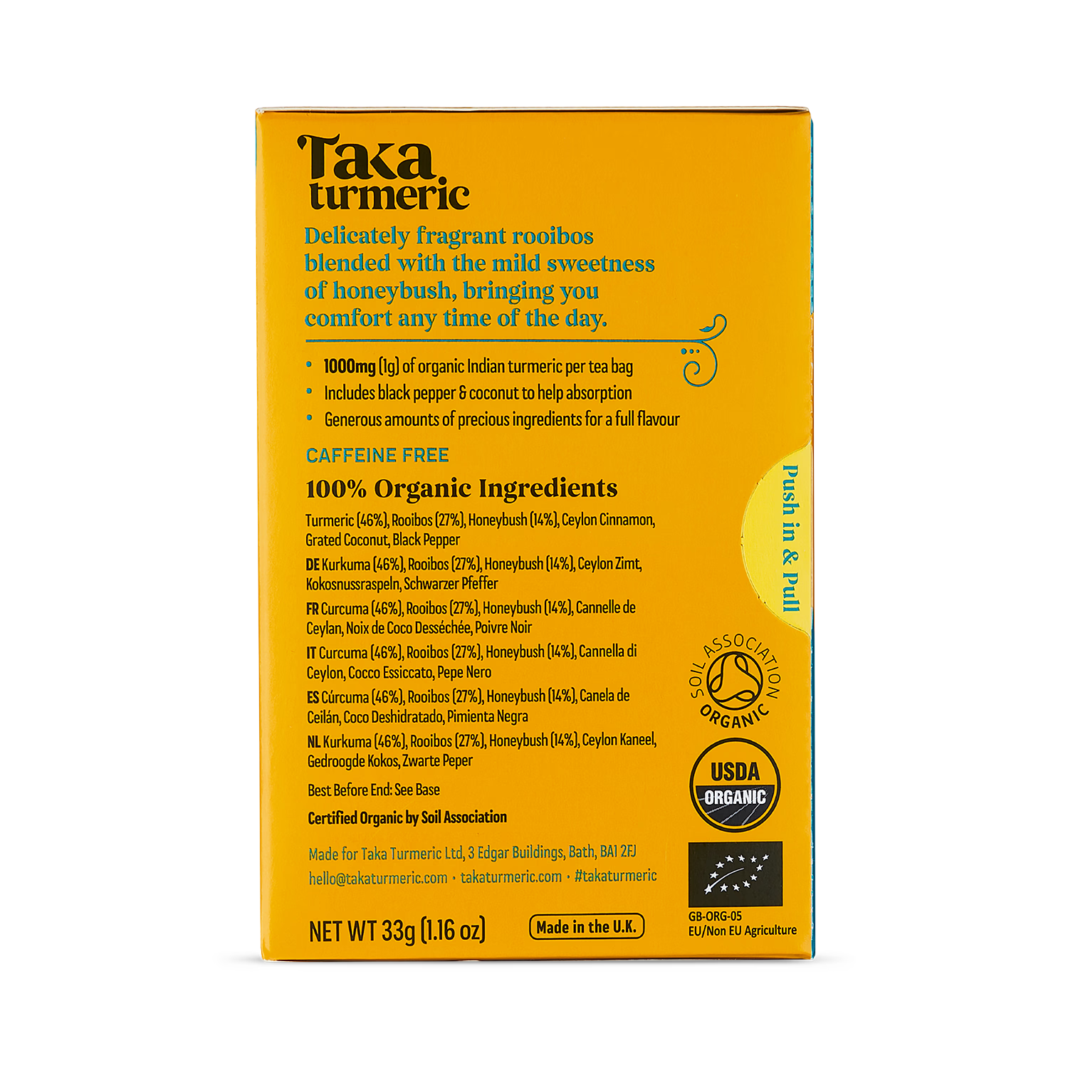Taka Turmeric organic rooibos honeybush turmeric tea 15 teabags, UK version