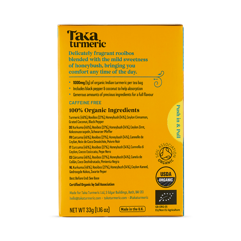 Taka Turmeric organic rooibos honeybush turmeric tea 15 teabags, UK version