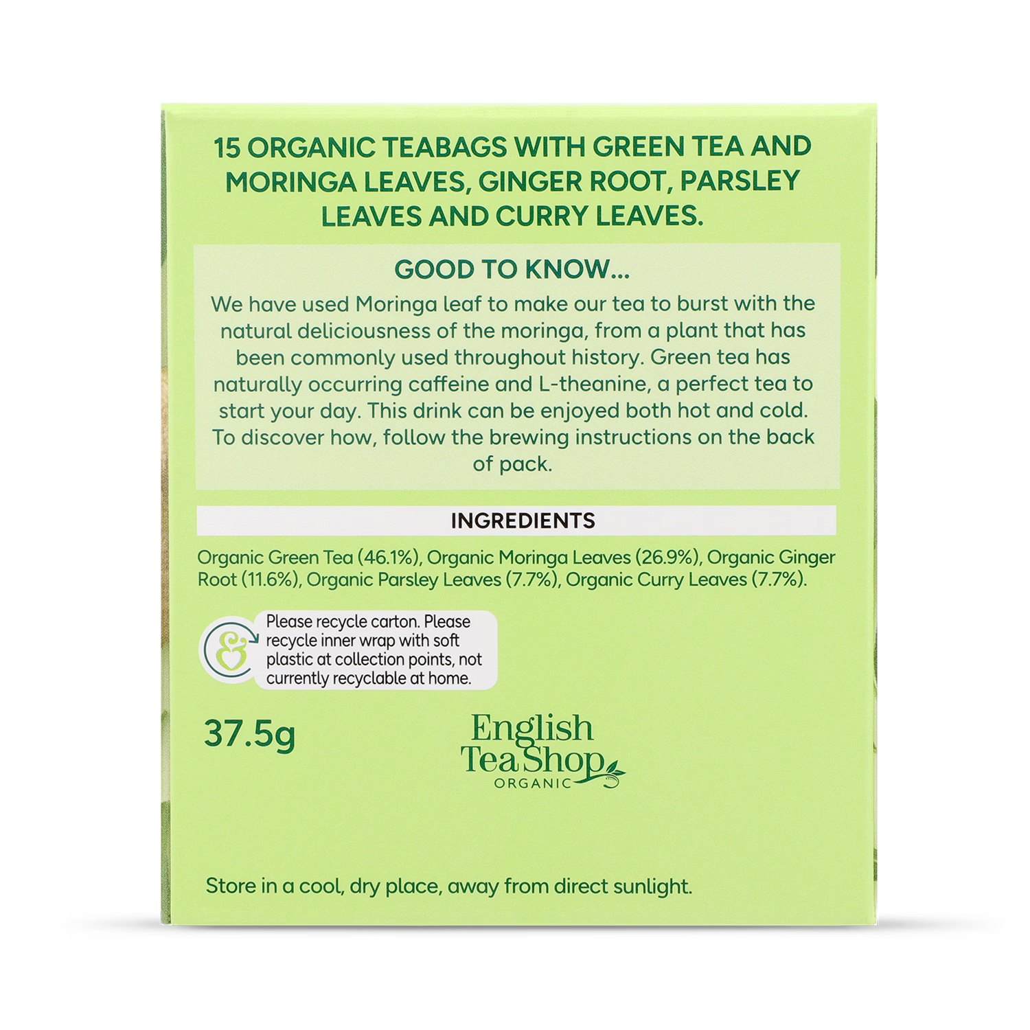 Holland & Barrett Organic Moringa Green Tea 15 bags, UK version