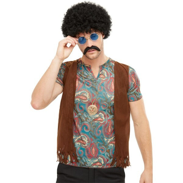 Smiffys Hippie Instant Kit wig glasses mustache necklace (British brand)
