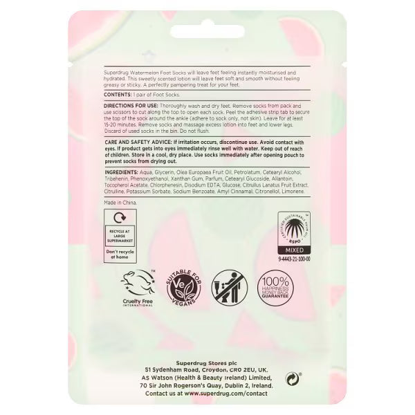 Superdrug Foot Socks Pack Watermelon Moisturising (British brand)
