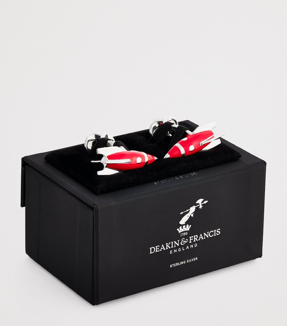 Deakin & Francis sterling silver enamel rocket cufflinks, imported from the UK