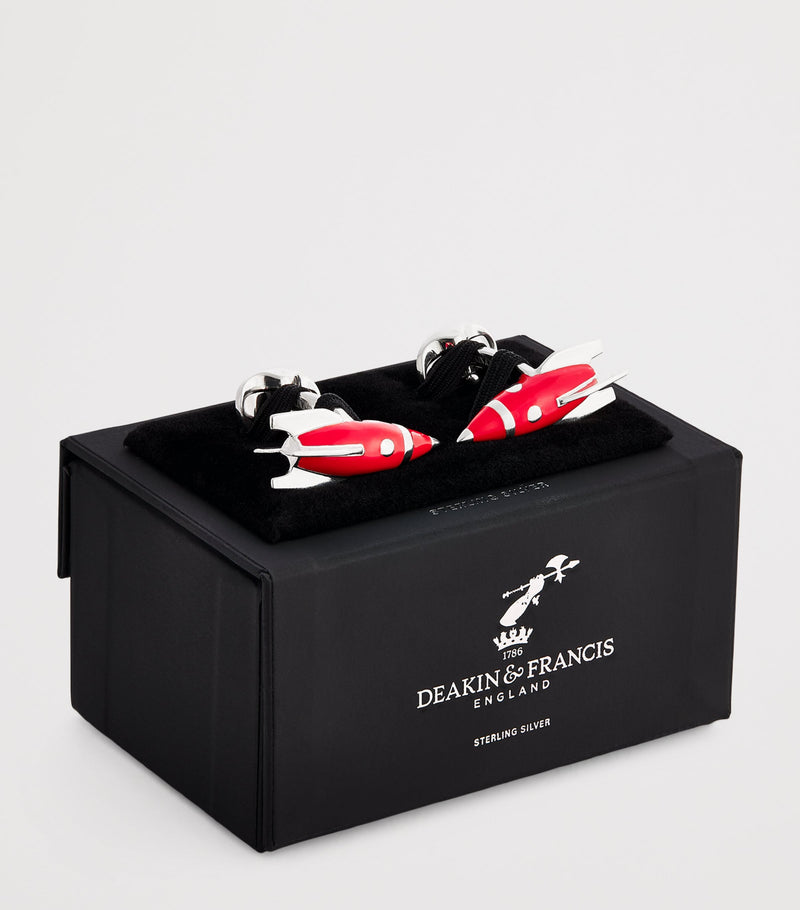 Deakin & Francis sterling silver enamel rocket cufflinks, imported from the UK