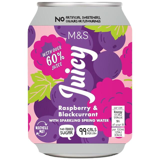 M&S Juicy Sparkling Raspberry & Blackcurrant Water   4 x 330ml