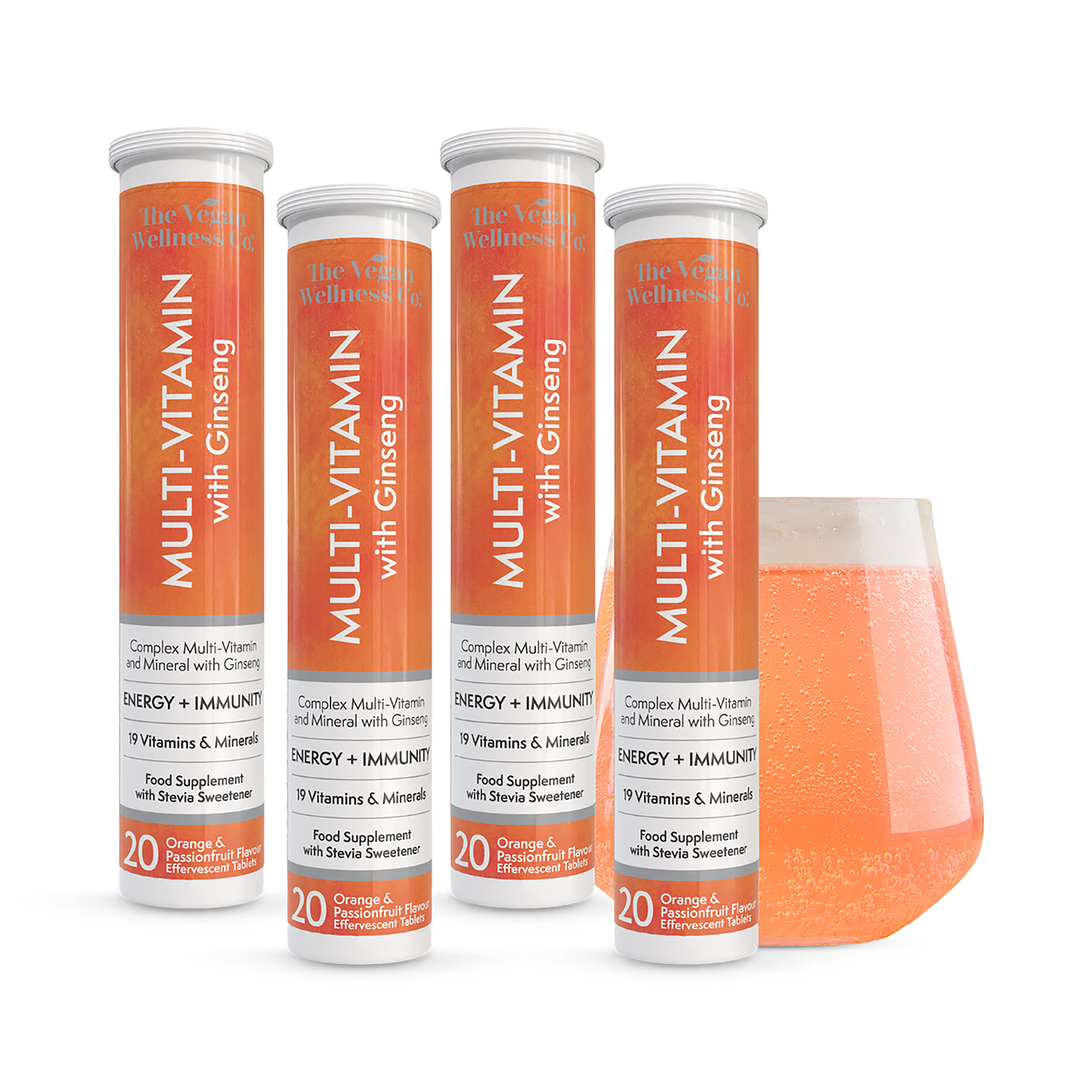 The Vegan Wellness Co. multivitamin effervescent orange passionfruit 80 tablets (British brand)