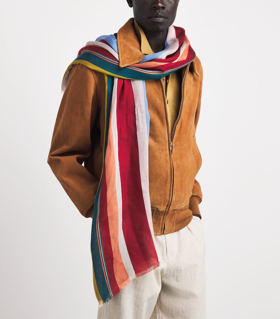 Paul Smith Schal mit Unterschriftenstreifen und Blockmuster 46x185cm – Britisches Produkt