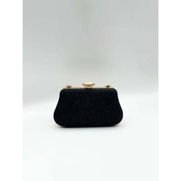 SVNX black ruched clutch bag with chain strap, UK version