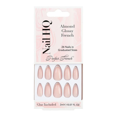 Nail HQ Almond Glossy French Nails 24 Stykker