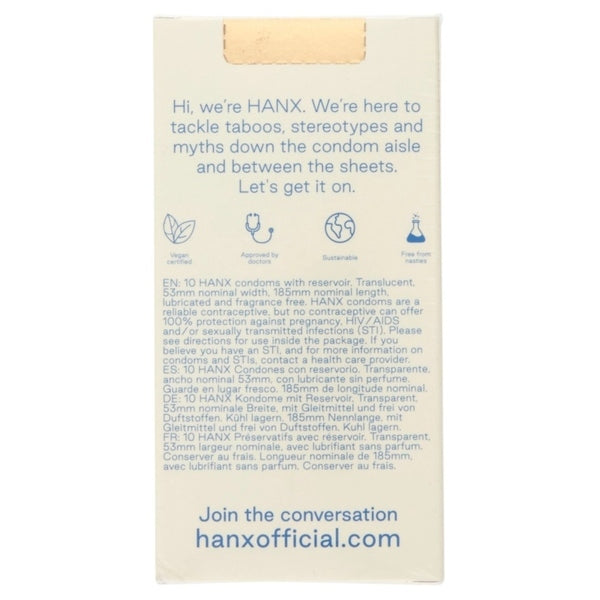 HANX vegan condoms standard size 10 pack, imported from the UK