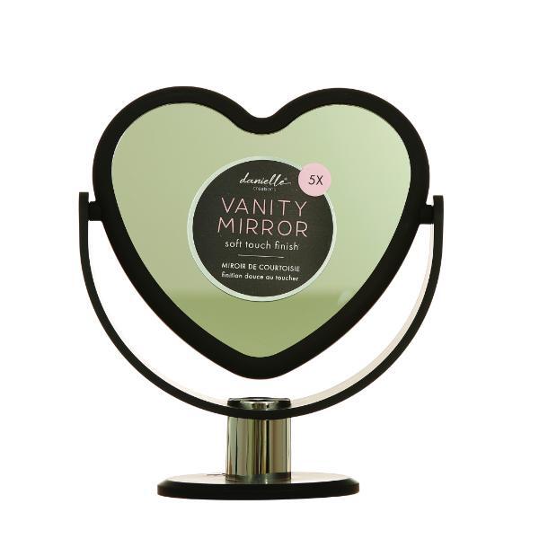 Danielle Creations black heart-shaped vanity mirror with 5x magnification - British product