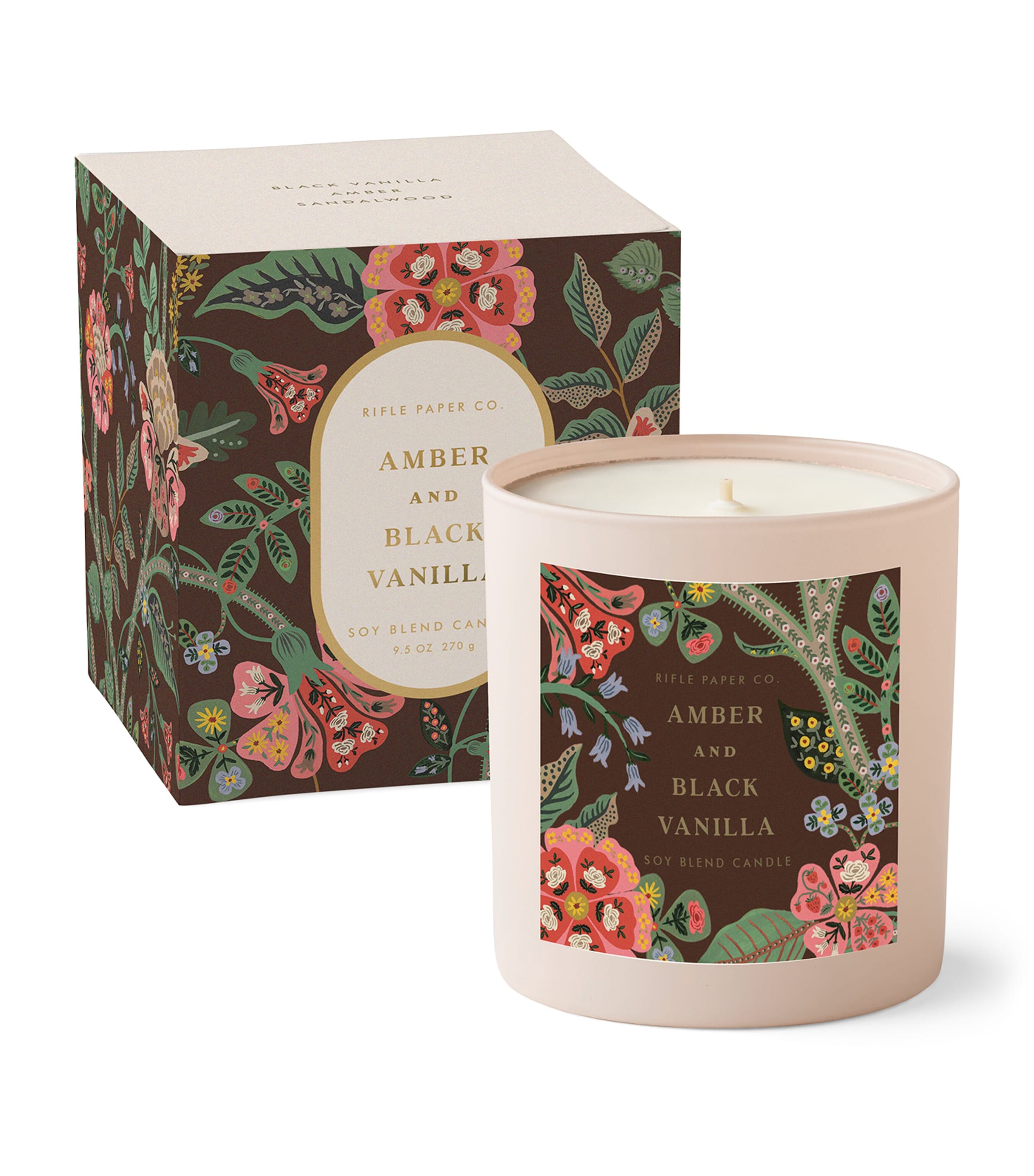 Rifle Paper Co. amber and black vanilla scented candle 270g, imported from the UK