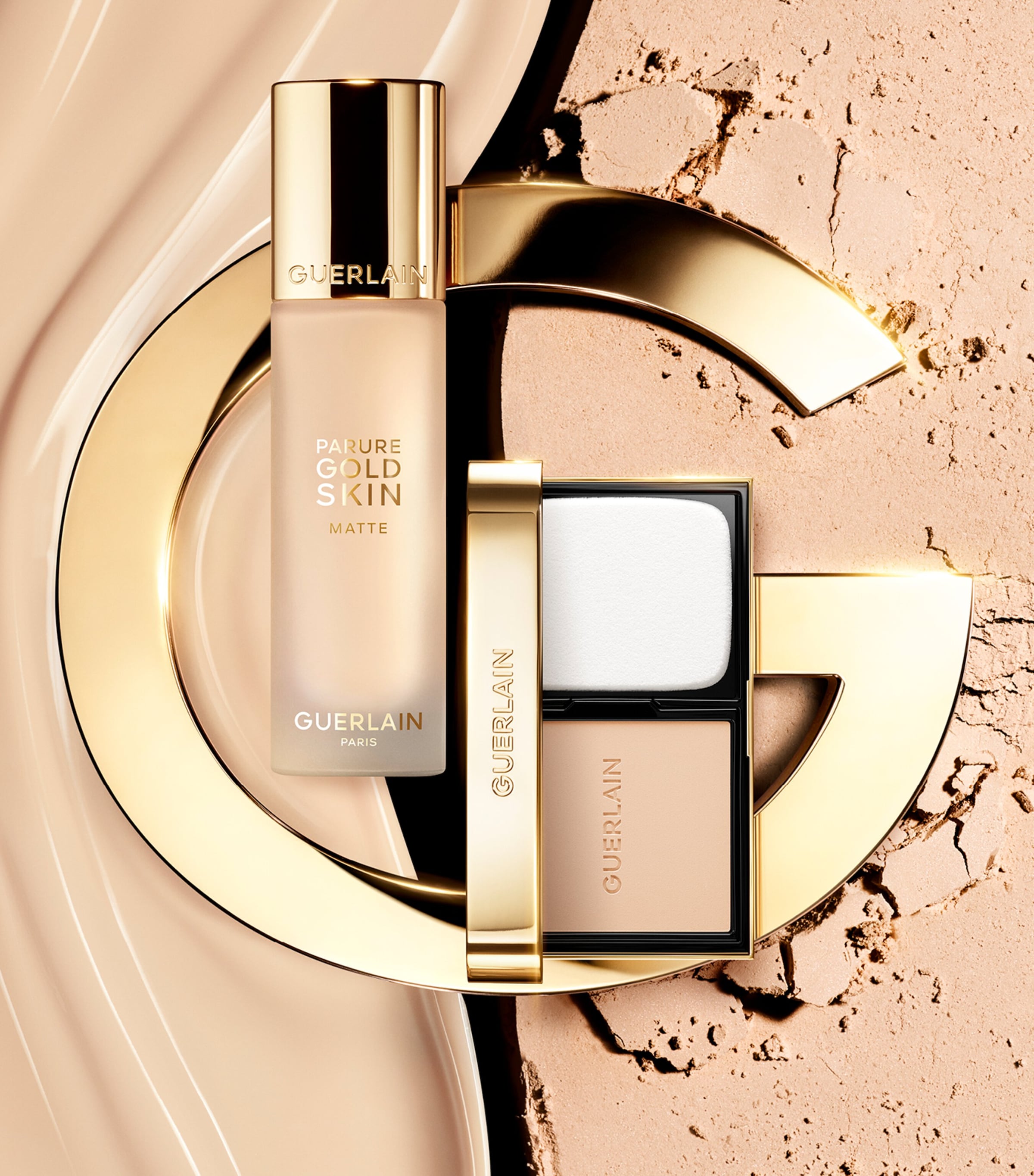 Guerlain matte compact foundation with 24-karat gold for skin control, imported from the UK