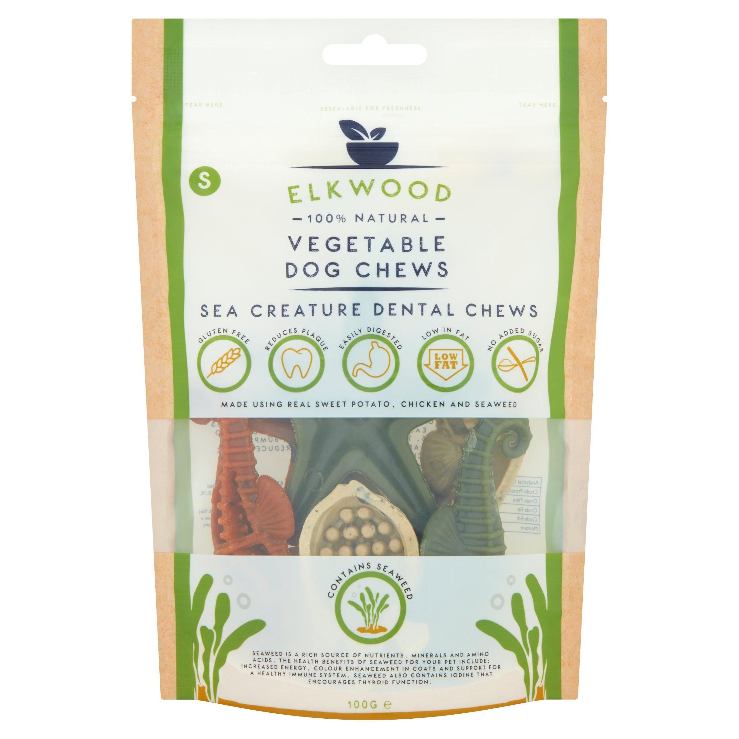 Elkwood Sea Creatures Vegetable Dog Chews 100g Dog food cans trays & pouches Sainsburys   