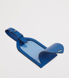 Smythson leather luggage tag with press-stud fastening and adjustable strap 12.5cm x 7cm (British brand)