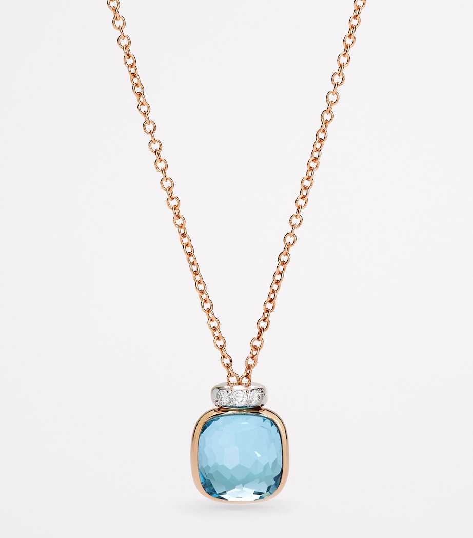 Pomellato Nudo blue topaz diamond necklace mixed gold, imported from the UK