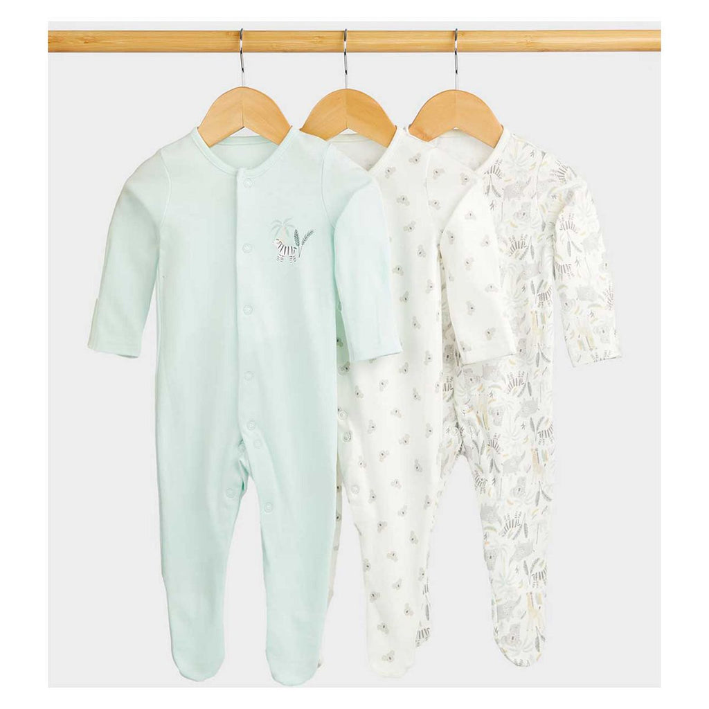 Mothercare Safari Baby Sleepsuits - 3 Pack