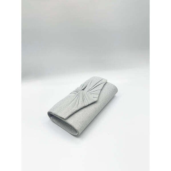 SVNX ruched bow clutch bag in silver (British brand)