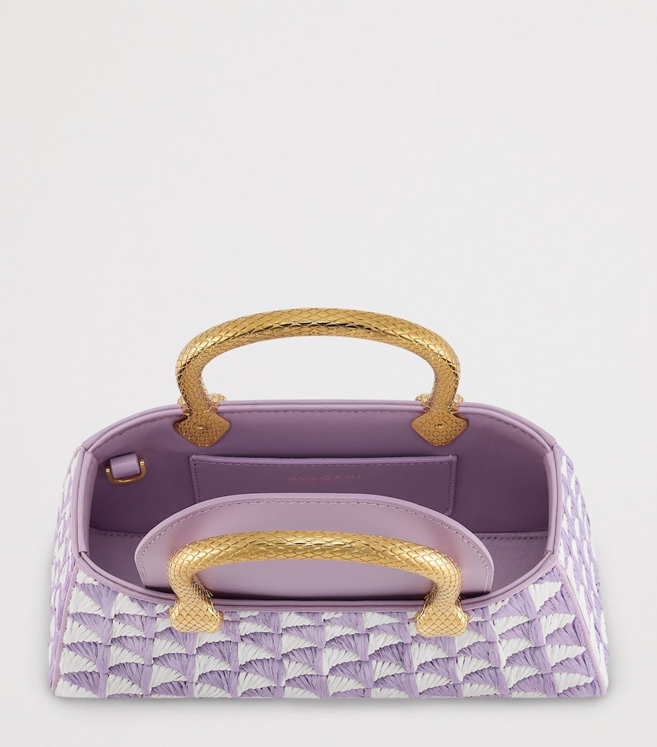 Bvlgari Serpentine Duette Henkeltasche aus weißer und amethystfarbener Raffia, UK-Version