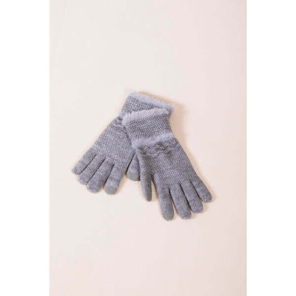 SVNX knitted gloves with plush detail in grey - British product