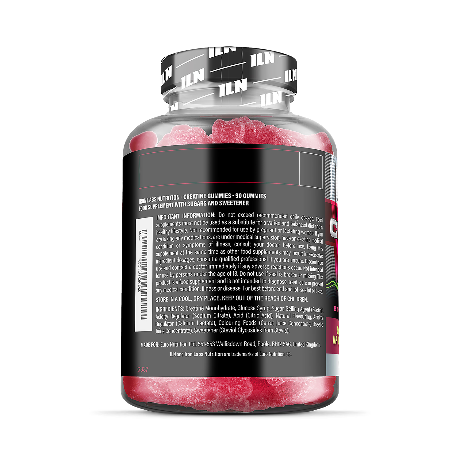 Iron Labs creatine gummies strawberry flavour 90 count (British brand)