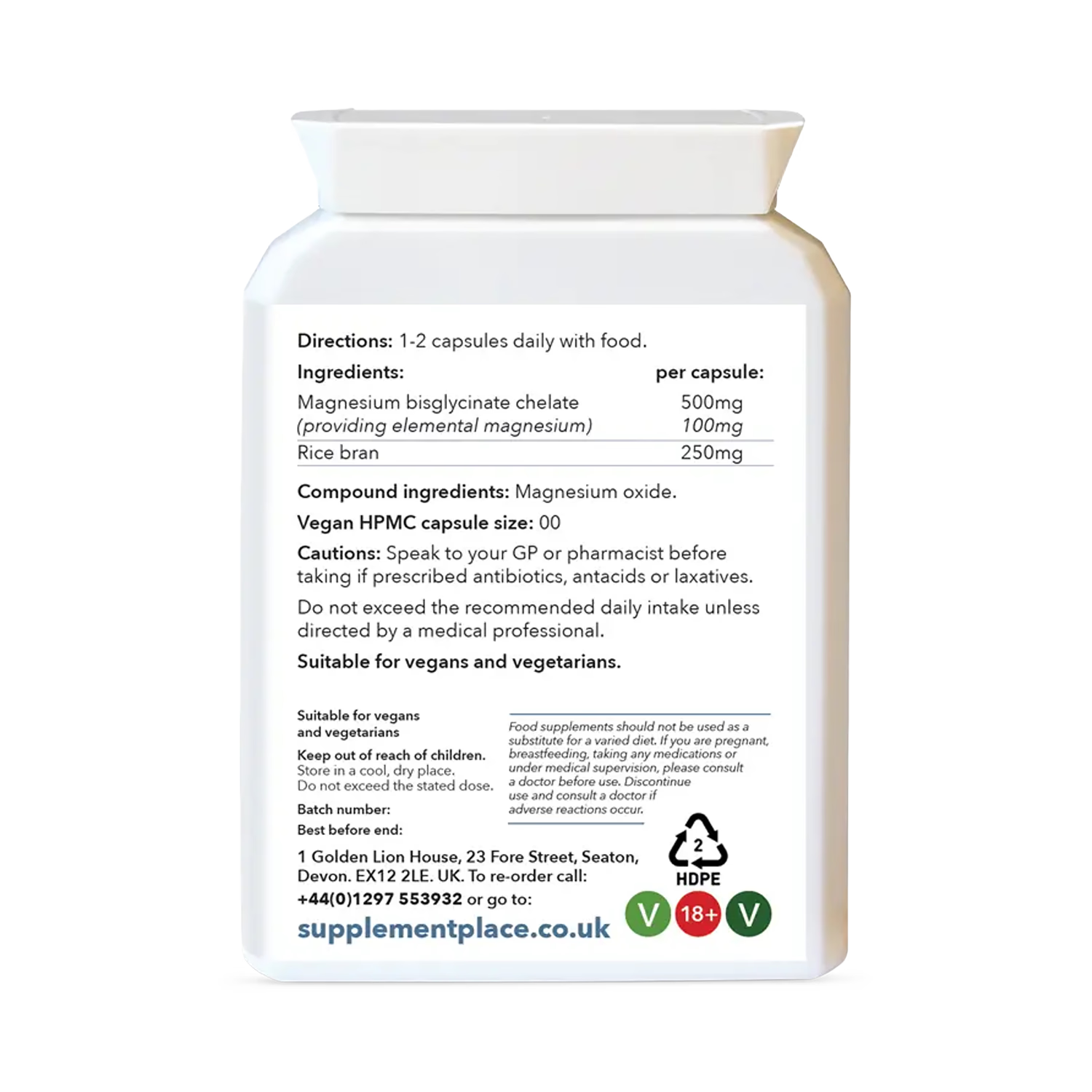 Supplement Place magnesium bisglycinate supplement 500mg 60 capsules, imported from the UK
