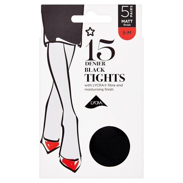 Superdrug 5 Pack 15 Denier Lycra Tights - Black S/M