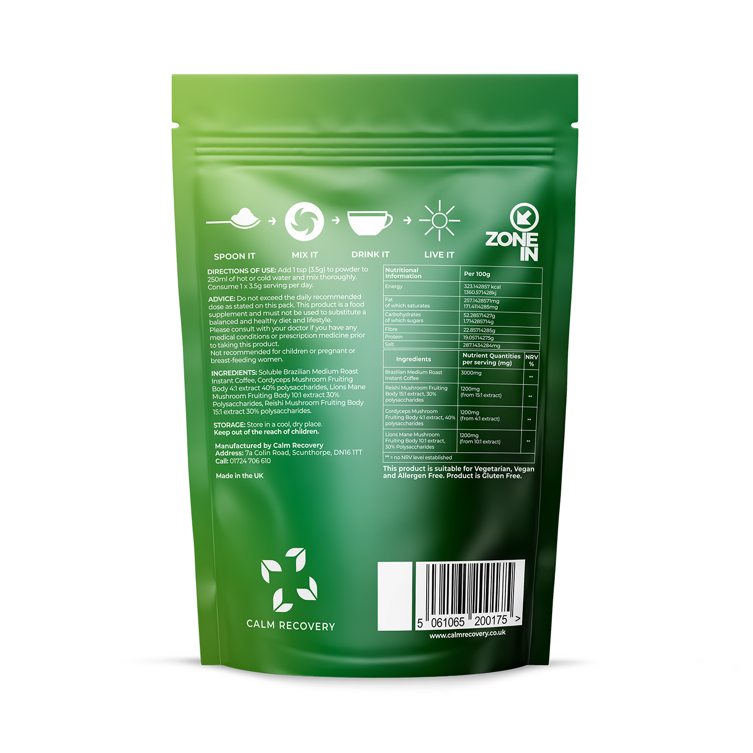 Calm Recovery Zone mushroom coffee blend 105g - British product