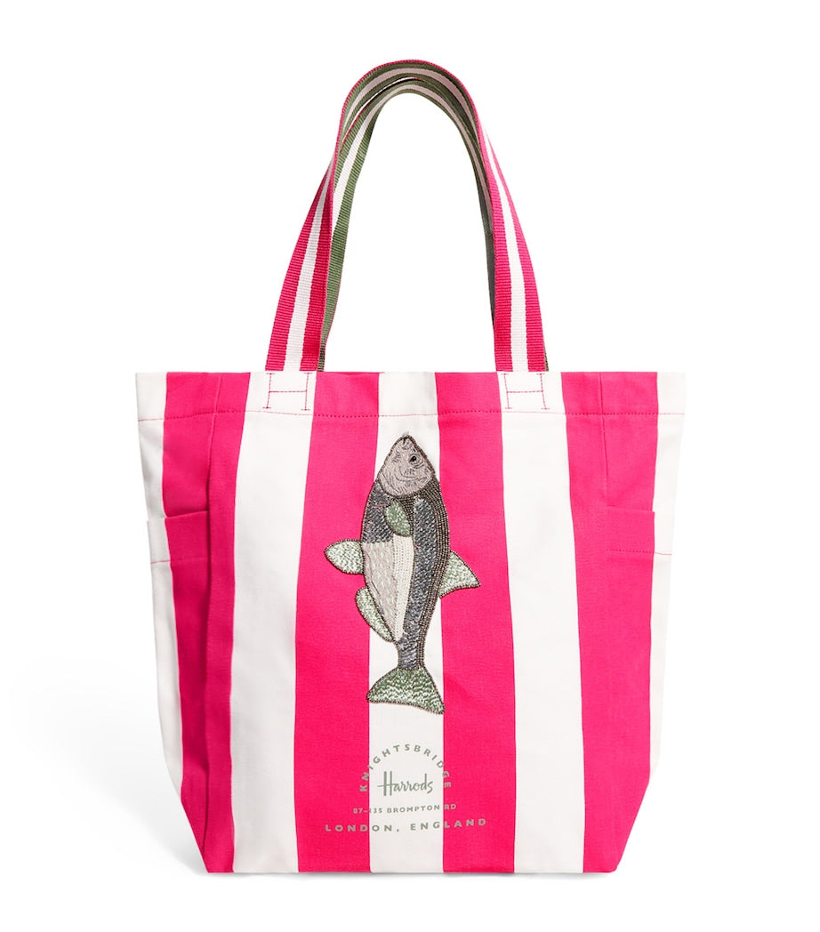 Harrods embellished fish tote bag, imported from the UK