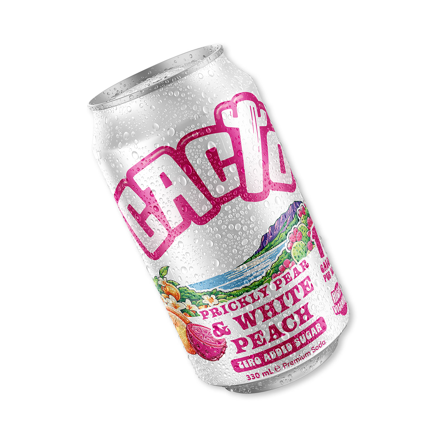 Cacto prickly pear peach soda 330ml, UK version