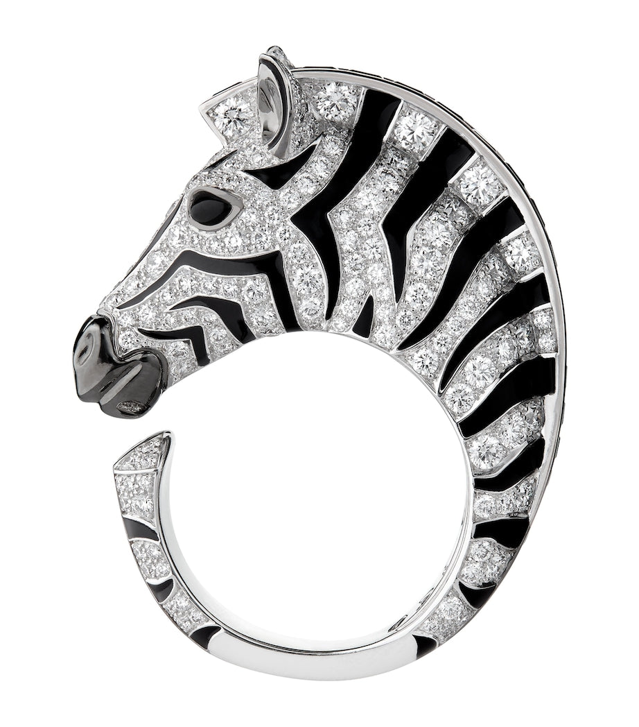 Boucheron white gold diamond onyx zebra ring, UK version