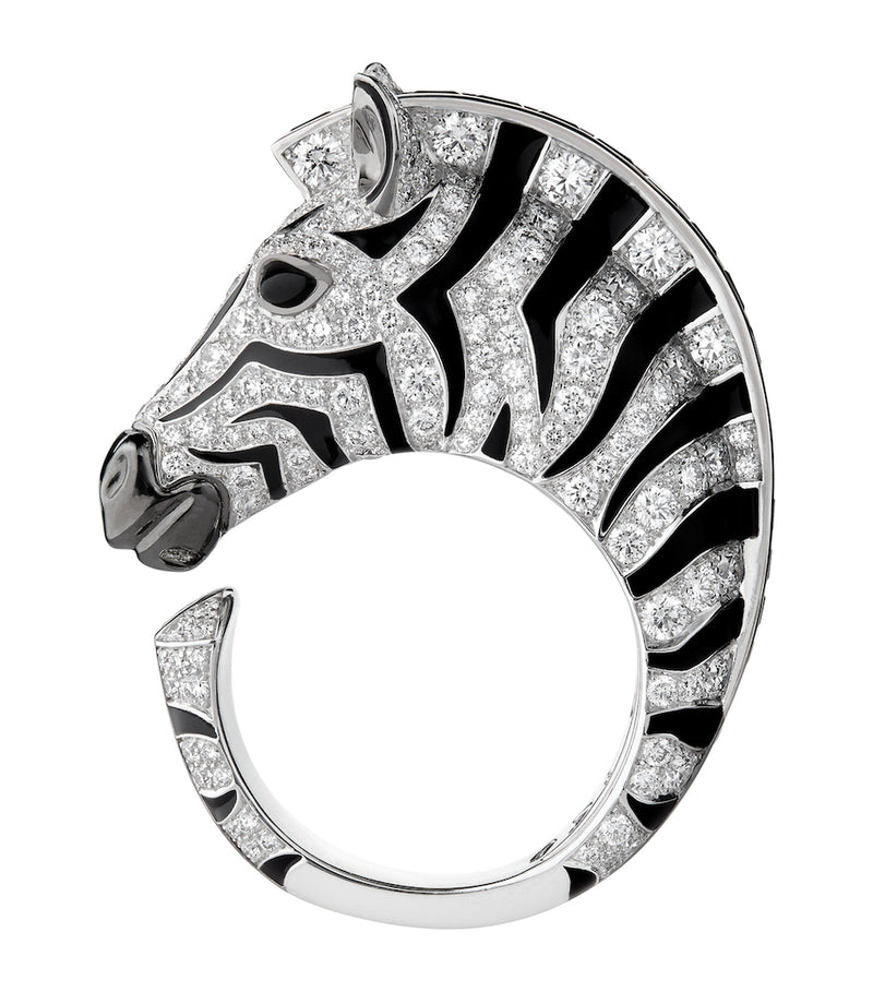 Boucheron white gold diamond onyx zebra ring, UK version