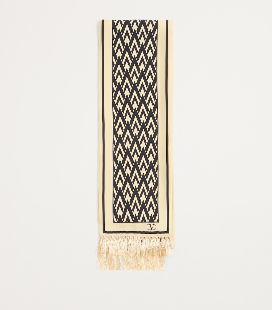 Valentino Garavani silk monogram scarf with tassels, imported from the UK