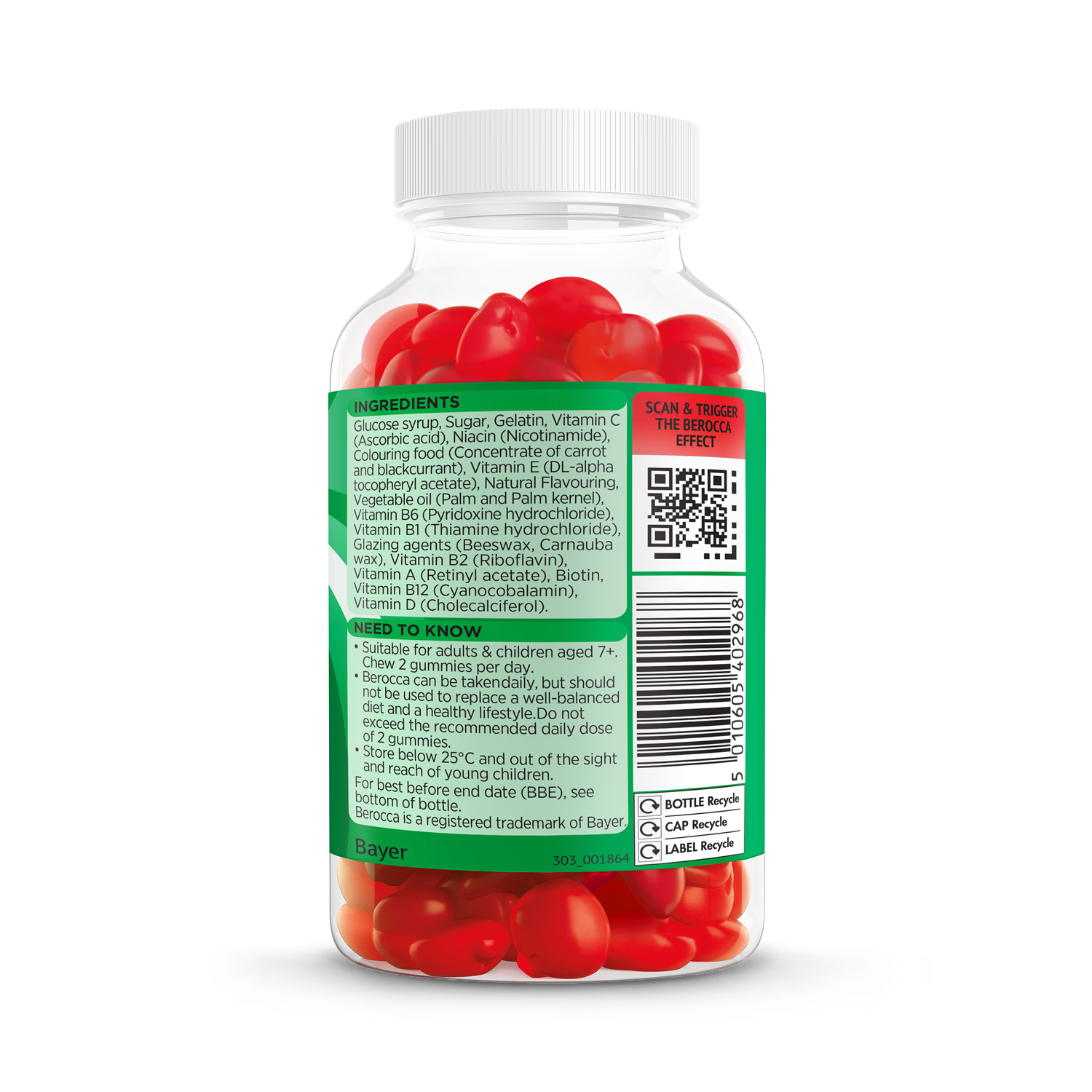 Berocca multivitamin gummies cherry flavour 60 count, imported from the UK