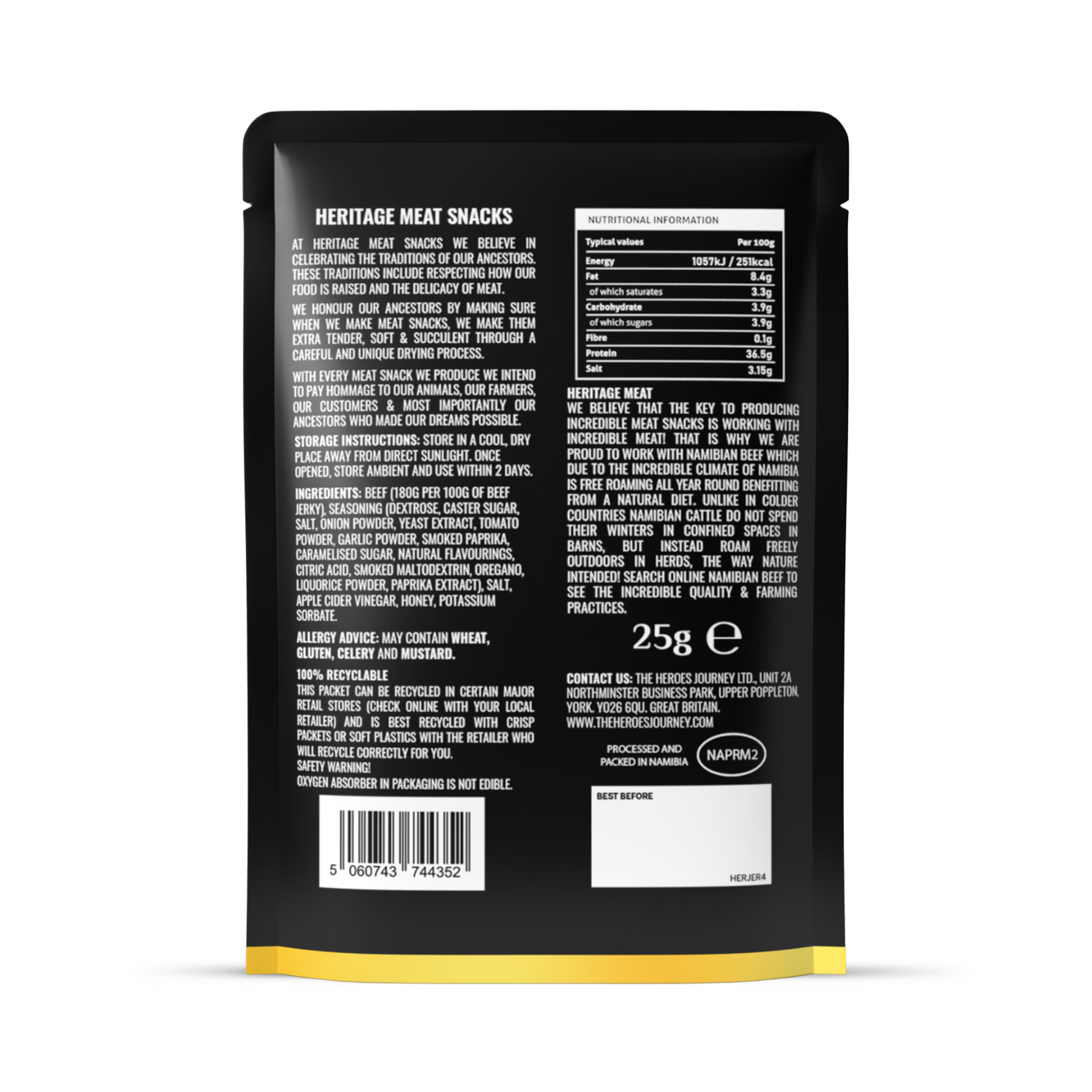 Heritage beef jerky 25g, imported from the UK