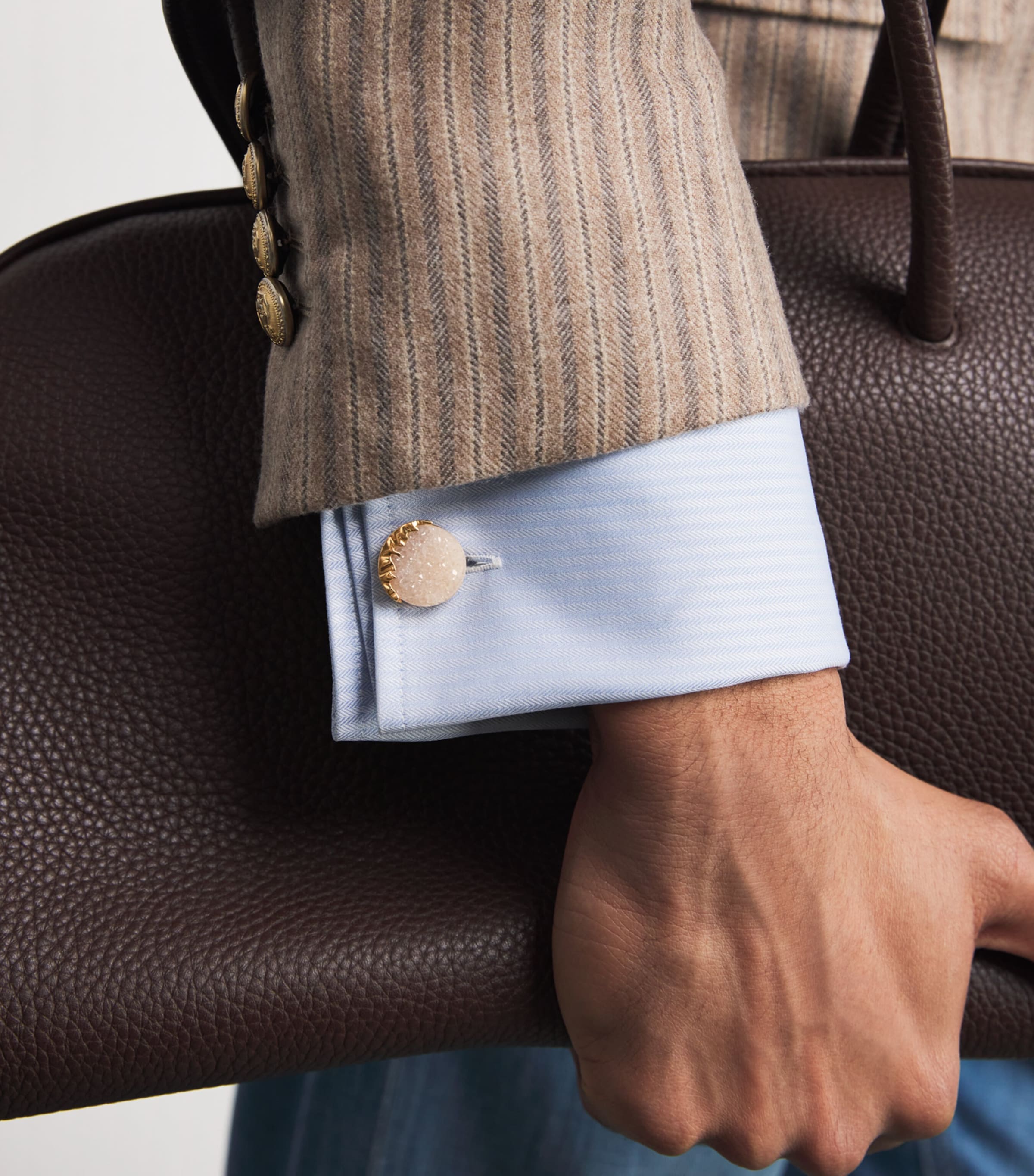 Tateossian rose gold and white agate cufflinks, UK version