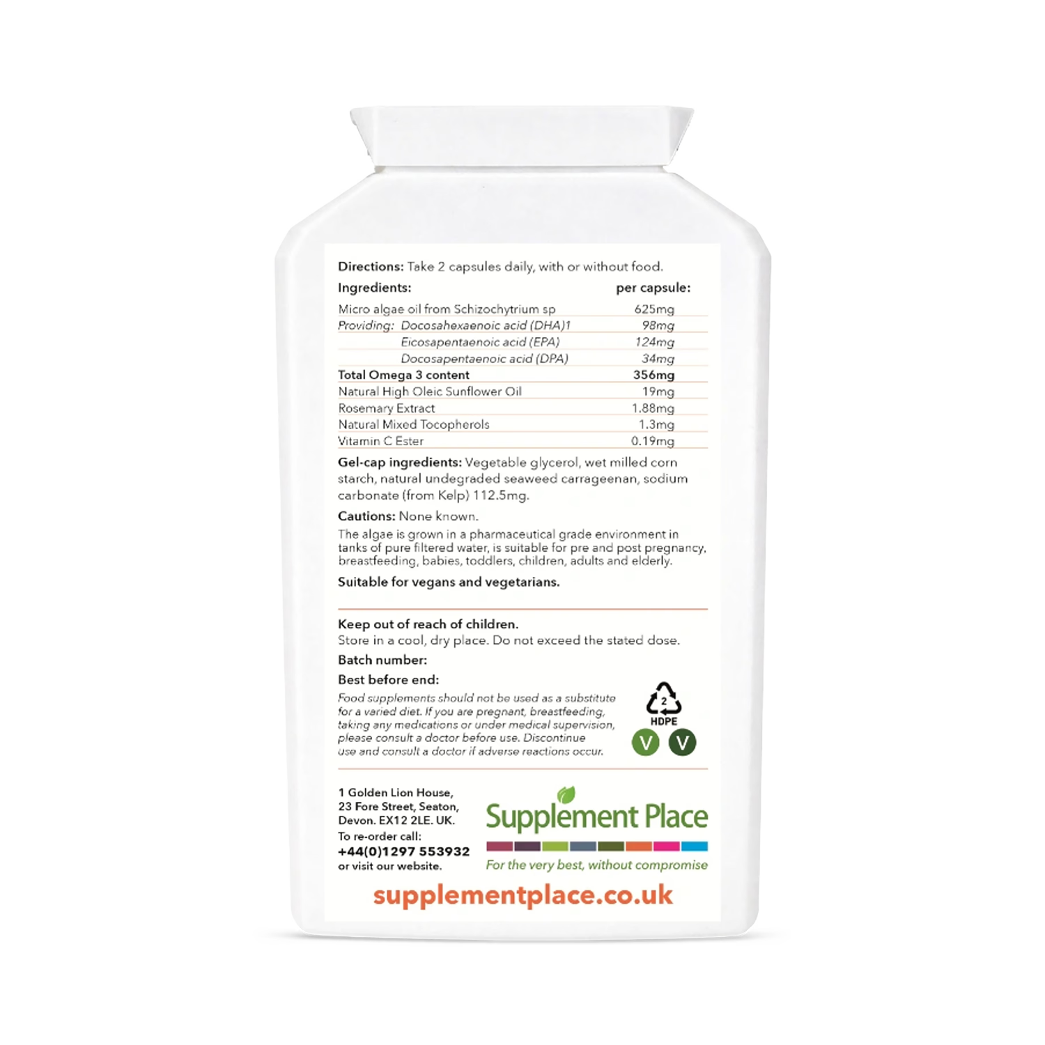 Supplement Place Vegan Omega 3 625mg 240 capsules - British product